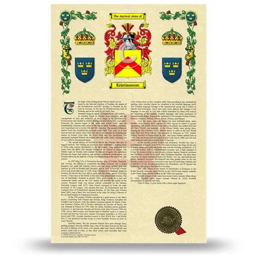 Kristiansson Armorial History with Coat of Arms