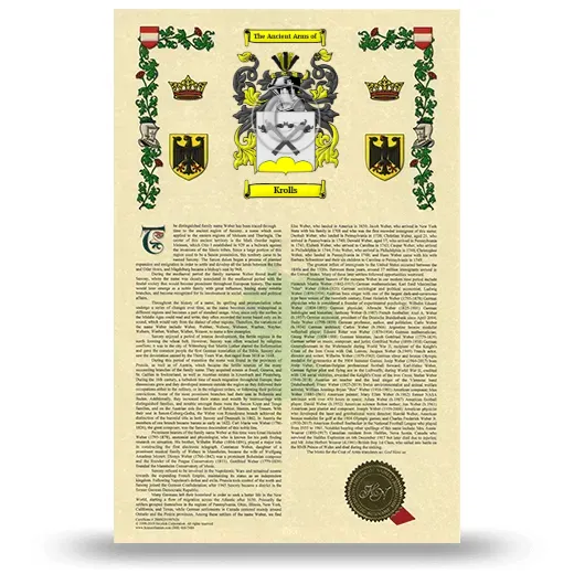 Krolls Armorial History with Coat of Arms