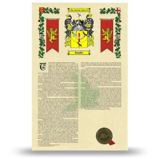 Kunder Armorial History with Coat of Arms