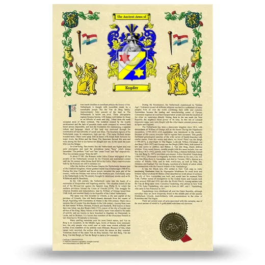 Kupfer Armorial History with Coat of Arms