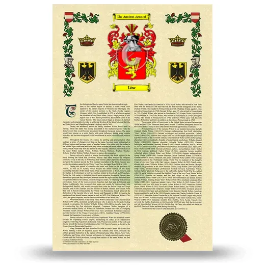 Löw Armorial History with Coat of Arms
