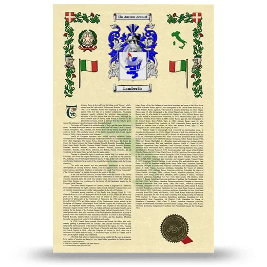 Lambertis Armorial History with Coat of Arms