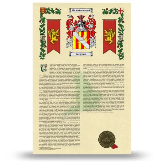 Langford Armorial History with Coat of Arms
