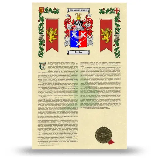 Lanier Armorial History with Coat of Arms