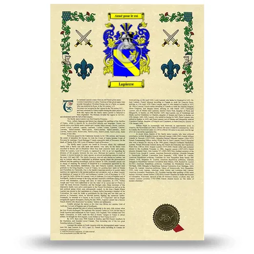 Lapierre Armorial History with Coat of Arms