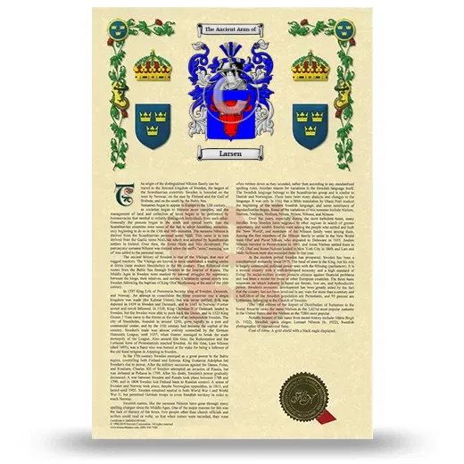 Larsen Armorial History with Coat of Arms