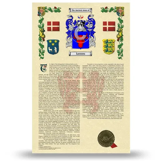 Larssen Armorial History with Coat of Arms