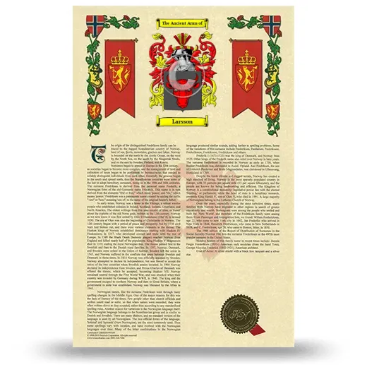 Larsson Armorial History with Coat of Arms