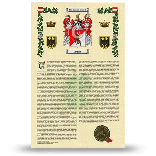 Lauber Armorial History with Coat of Arms