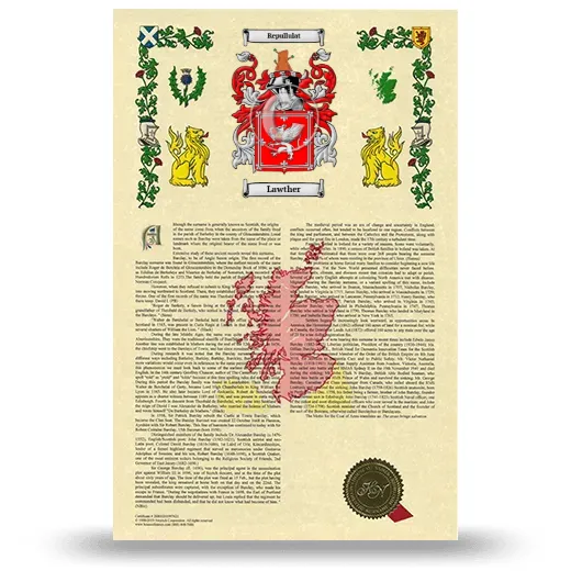 Lawther Armorial History with Coat of Arms