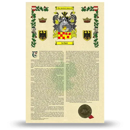 Le bert Armorial History with Coat of Arms