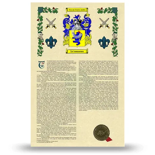 Le'rousseau Armorial History with Coat of Arms