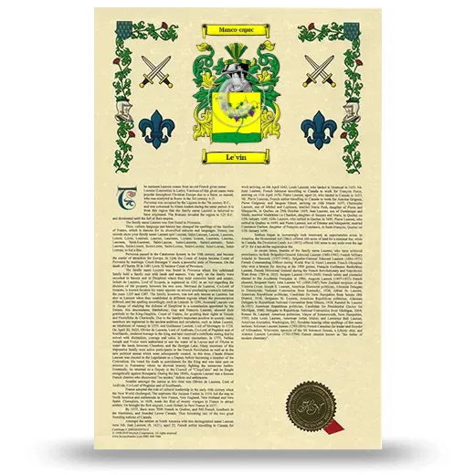 Le'vin Armorial History with Coat of Arms