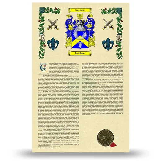 Le-blanc Armorial History with Coat of Arms
