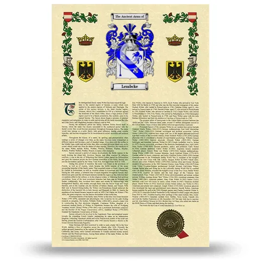 Lembcke Armorial History with Coat of Arms