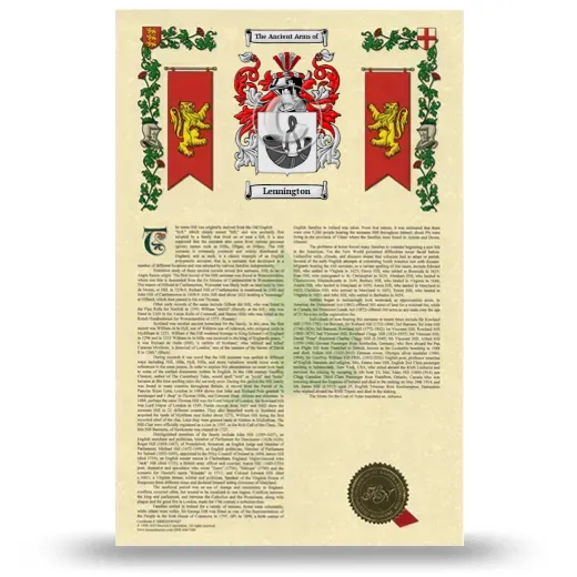 Lennington Armorial History with Coat of Arms