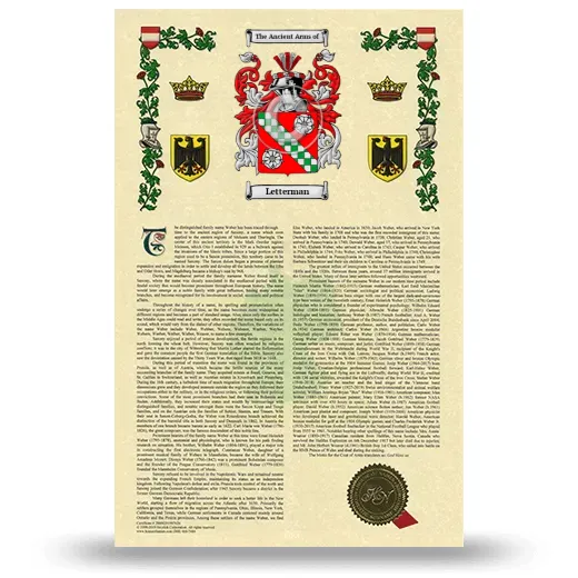 Letterman Armorial History with Coat of Arms