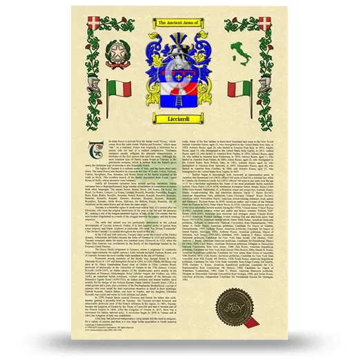 Licciardi Armorial History with Coat of Arms