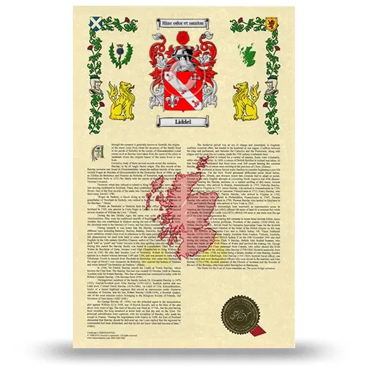 Liddel Armorial History with Coat of Arms