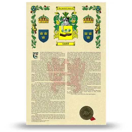 Lindell Armorial History with Coat of Arms