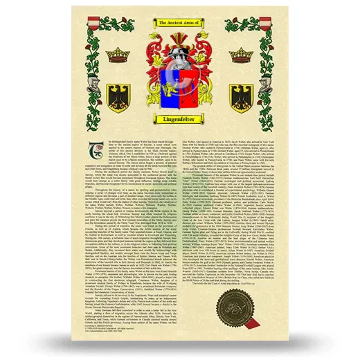Lingenfelter Armorial History with Coat of Arms