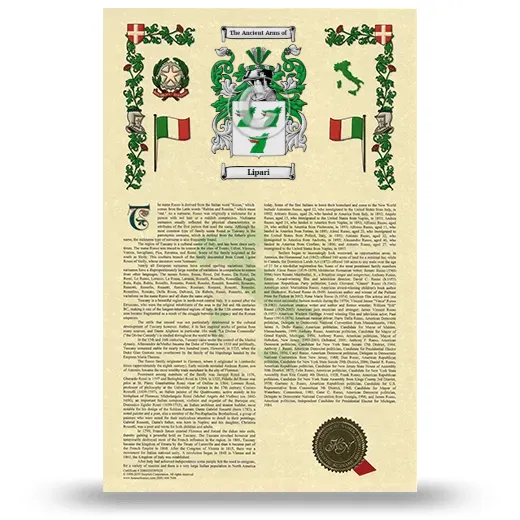 Lipari Armorial History with Coat of Arms