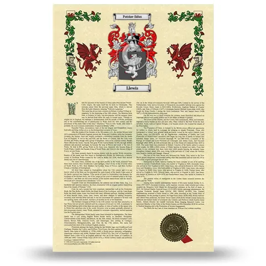 Llewis Armorial History with Coat of Arms