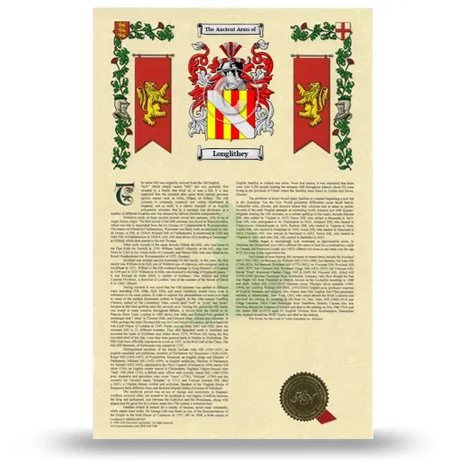 Longlithey Armorial History with Coat of Arms