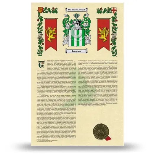 Longmy Armorial History with Coat of Arms