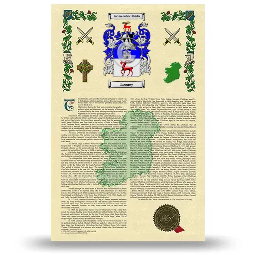 Looney Armorial History with Coat of Arms