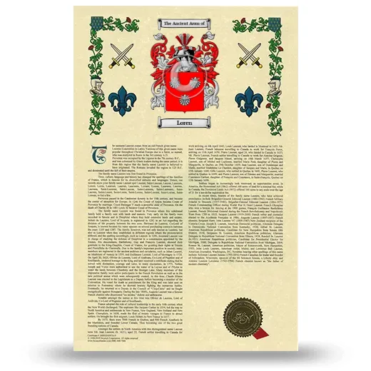 Loren Armorial History with Coat of Arms