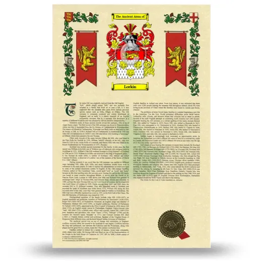 Lorkin Armorial History with Coat of Arms