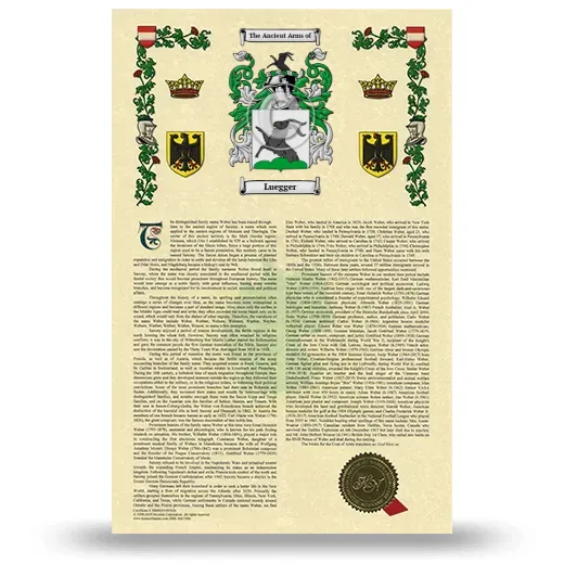 Luegger Armorial History with Coat of Arms