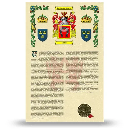Lund Armorial History with Coat of Arms