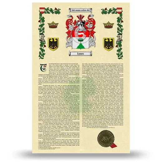 Lynes Armorial History with Coat of Arms