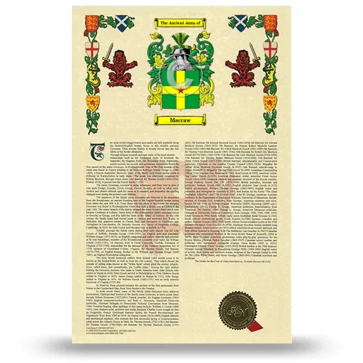Maccaw Armorial History with Coat of Arms