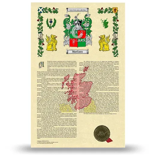 MacCorry Armorial History with Coat of Arms