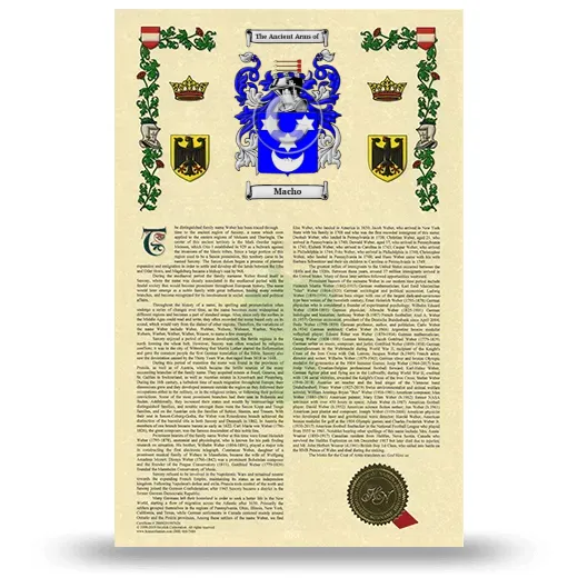 Macho Armorial History with Coat of Arms