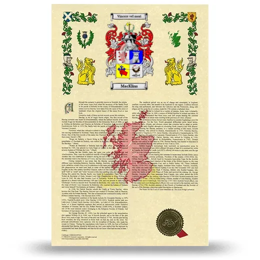 MacKlins Armorial History with Coat of Arms