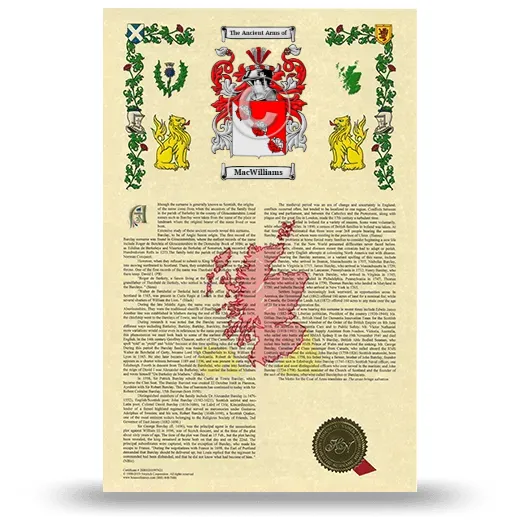 MacWilliams Armorial History with Coat of Arms