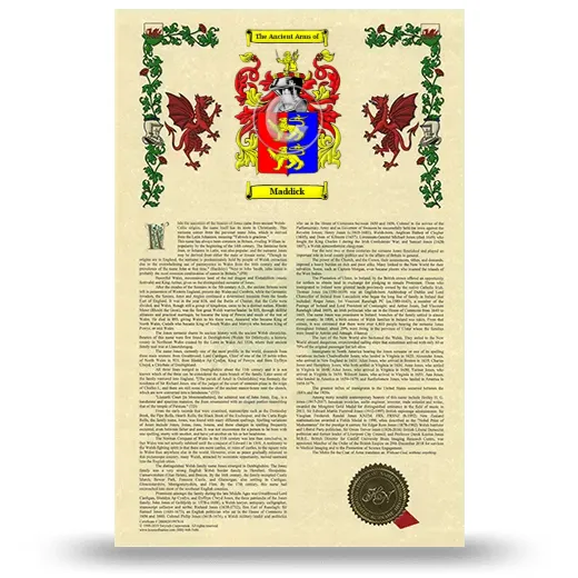 Maddick Armorial History with Coat of Arms
