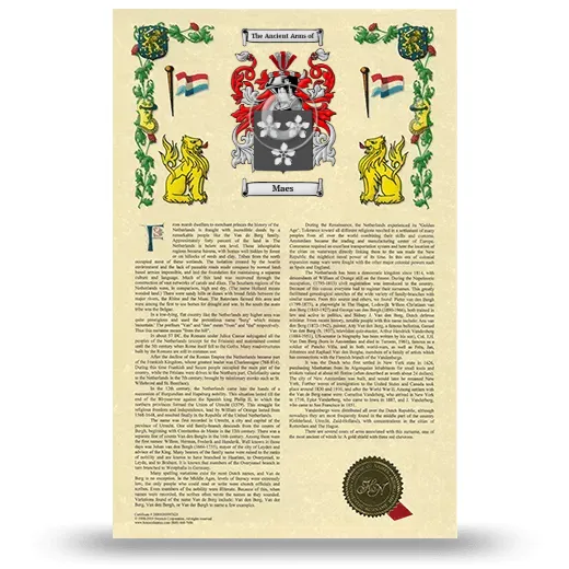 Maes Armorial History with Coat of Arms