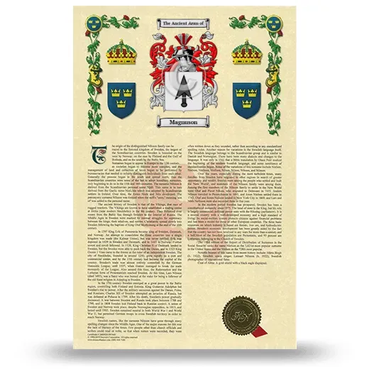 Magnuson Armorial History with Coat of Arms