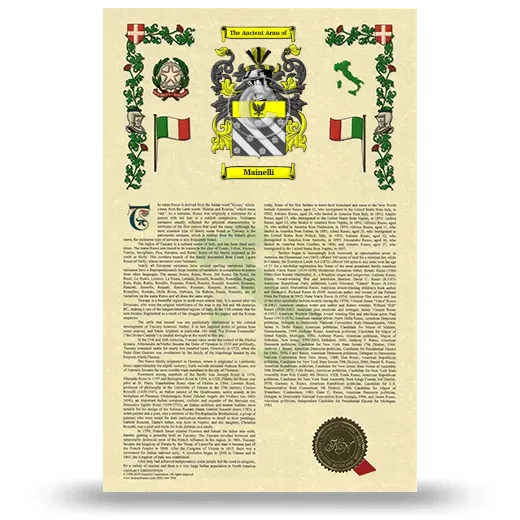 Mainelli Armorial History with Coat of Arms