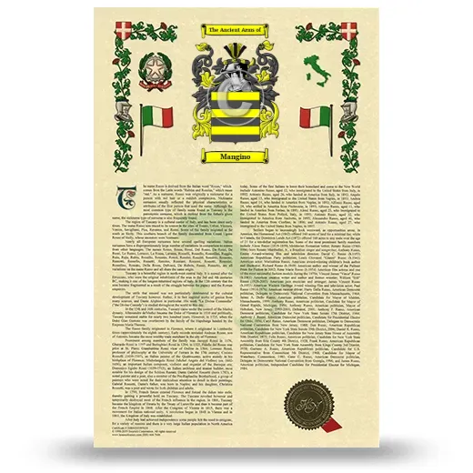 Mangino Armorial History with Coat of Arms