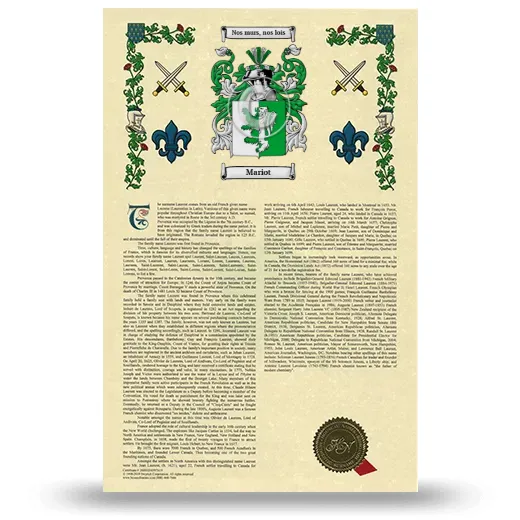Mariot Armorial History with Coat of Arms