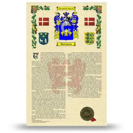 Martensson Armorial History with Coat of Arms