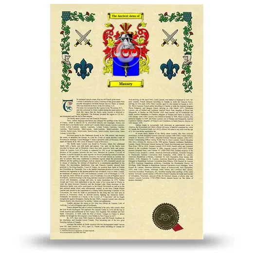Massey Armorial History with Coat of Arms