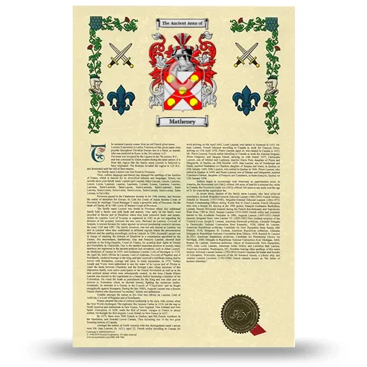 Matheney Armorial History with Coat of Arms