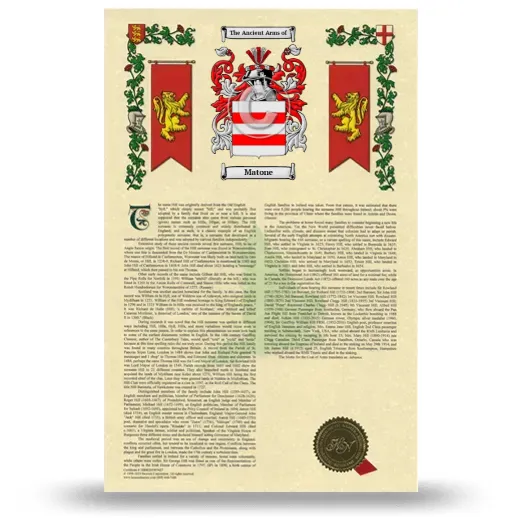 Matone Armorial History with Coat of Arms